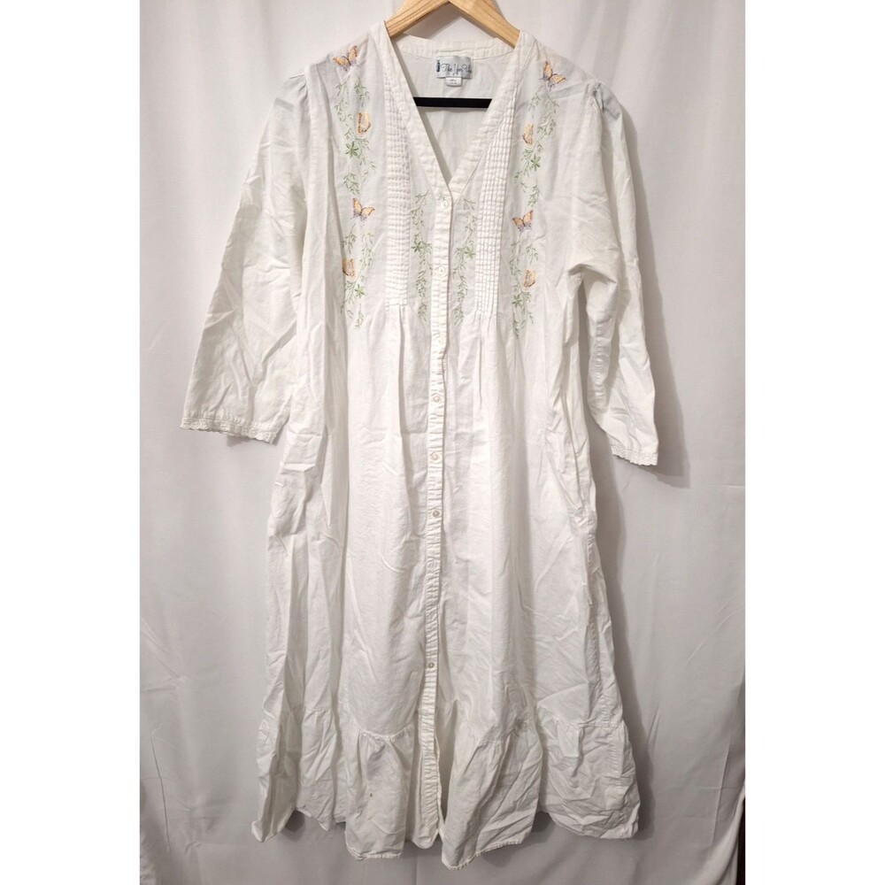 The 1 For U Victorian White Cotton NIght Gown Long Sleeve Sz Medium M UK L EUC